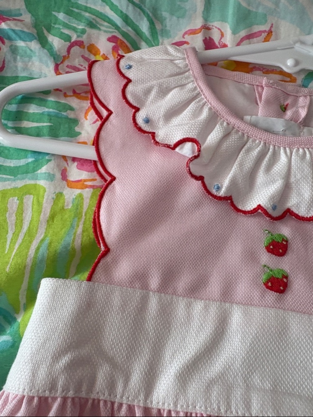 THE PROPER PEONY - Pink Baby Bubble Romper with Strawberry Pockets - Picture 4 of 10